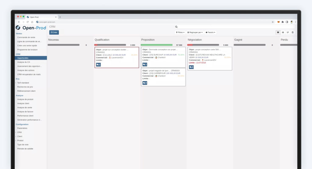 Image de la fonctionnalité gestion commerciale dans Open-Prod