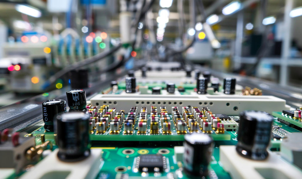 Composants électroniques sur une chaîne de production optimisée avec un logiciel GPAO pour le secteur électronique, Open-Prod