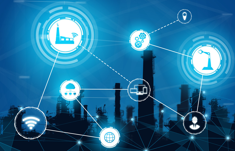 Visuel illustrant l’intégration de l’IIoT dans une usine connectée pour améliorer la gestion de production et l’automatisation industrielle.