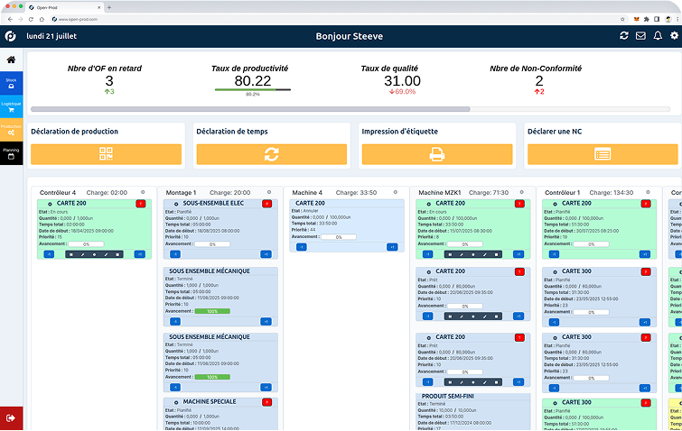 Capture d'écran du logiciel de l'ERP d'Open-Prod de la GPAO