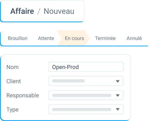 Capture d'écran sur la gestion à l'affaire par le l'ERP d'open-Prod