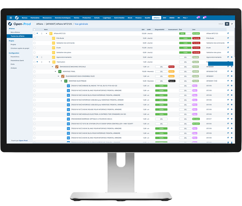 Visuel sur la gestion à l'affaire d'Open-Prod
