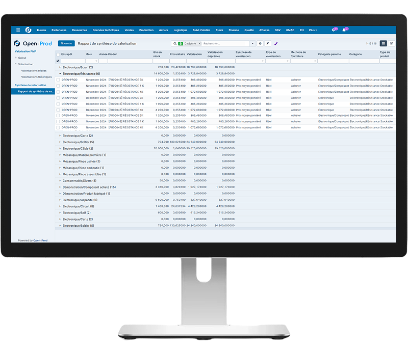 capture d'écran de l'ERP d'Open Prod pour améliorer et optimiser la gestion de stock pour vos clients
