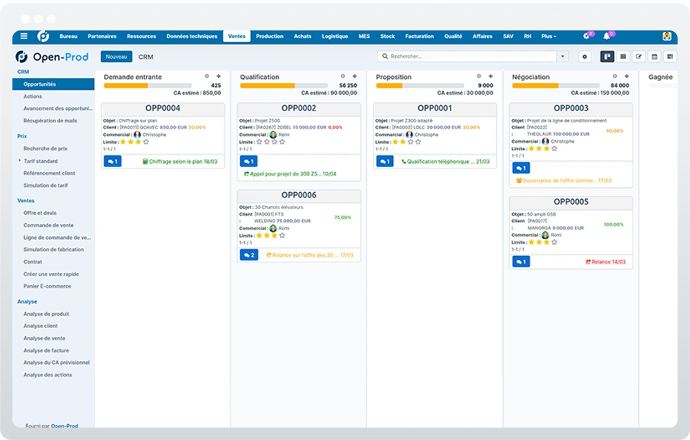 Vue carte dans l'ERP Open-Prod