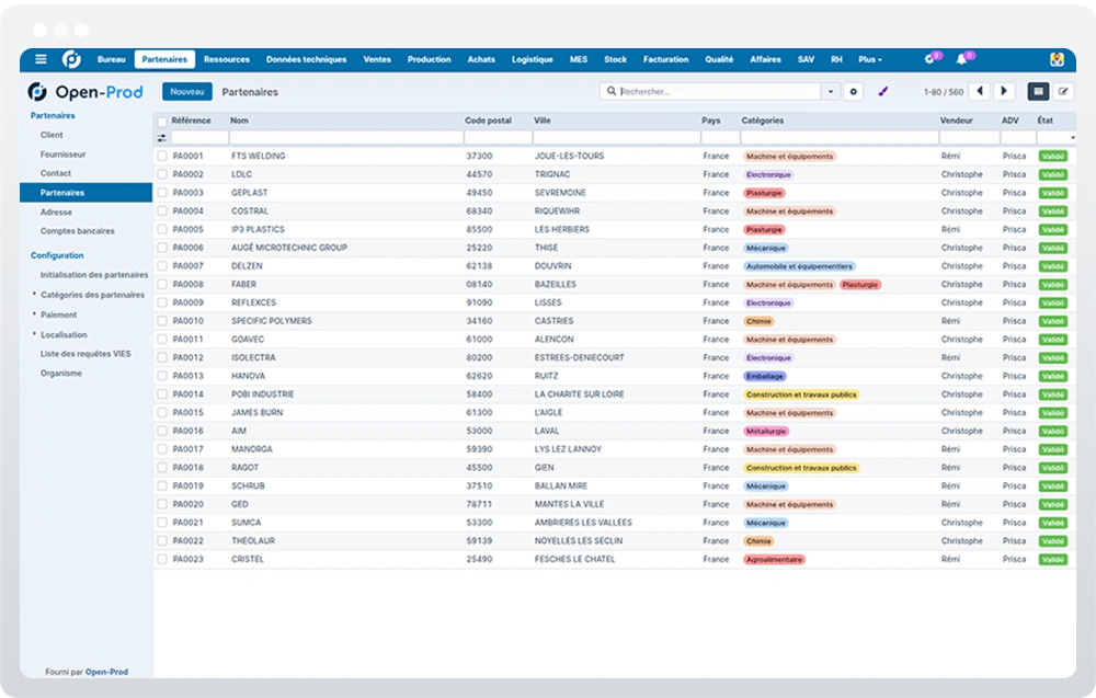 Vue carte dans l'ERP Open-Prod
